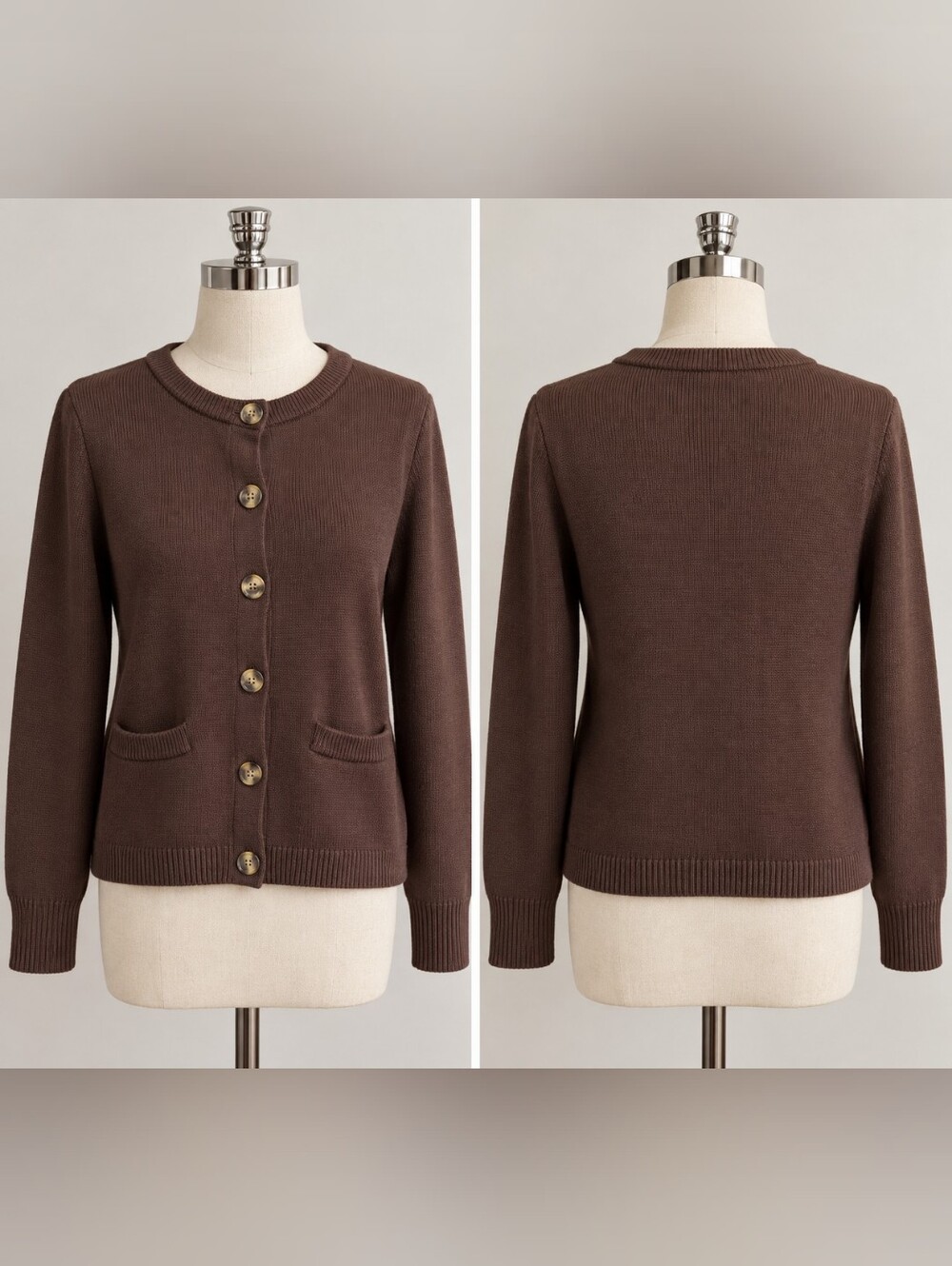 Jessica Simpson brown thick chunky knit pocketed cardigan size large brand new